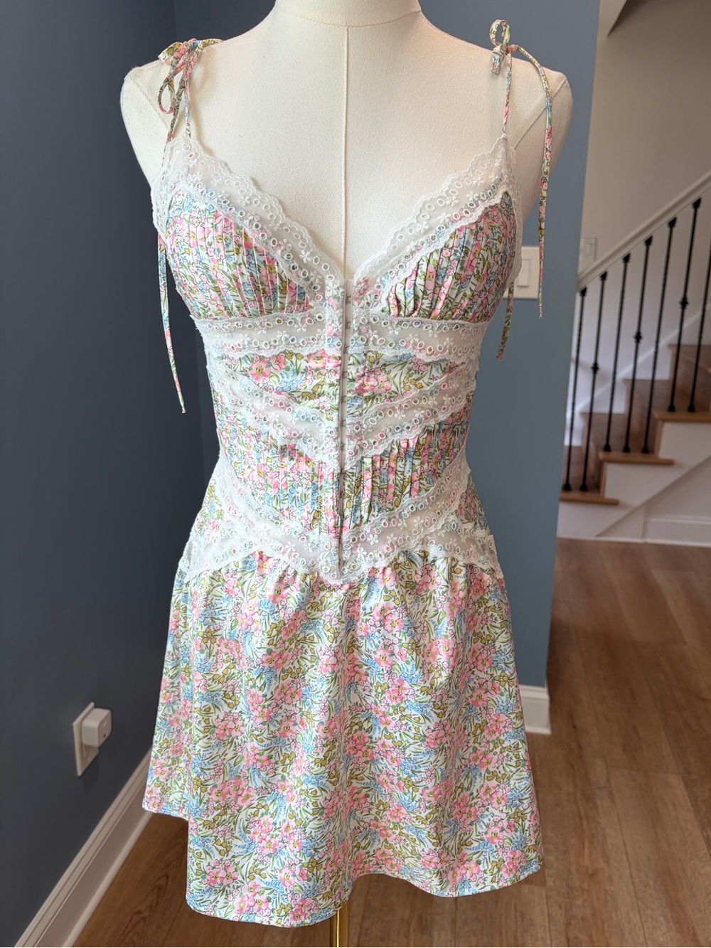 For Love & Lemons Farrah Slip Dress Floral Lace Corset Mini Dress XS